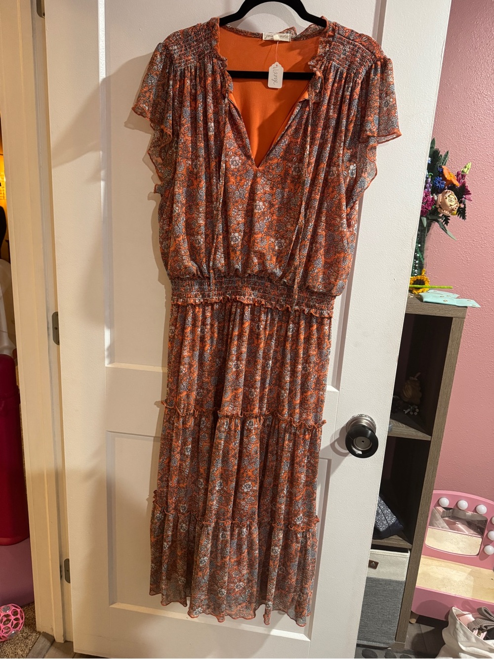 Floral Tiered Orange Maxi Dress - Unbranded